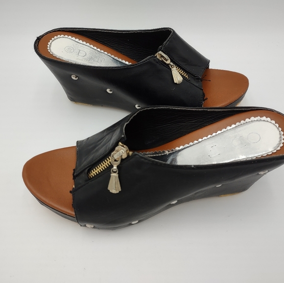 D.F Size 40 Black Leather Mule Shoes - Picture 6 of 15